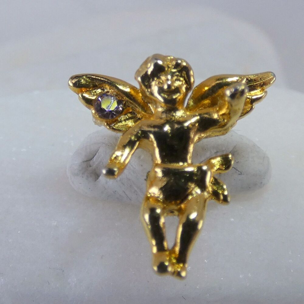 VTG Gold Plated Angel Cherub Rhinestone Pin Brooch